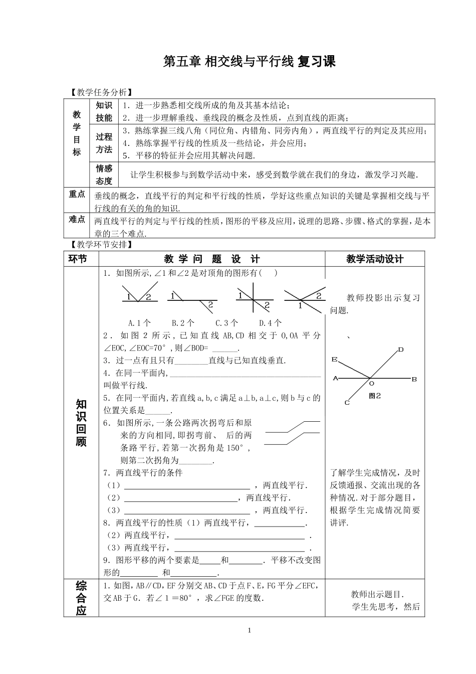 相交线与平行线这一章知识树_第1页