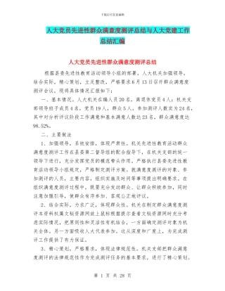人大党员先进性群众满意度测评总结与人大党建工作总结汇编
