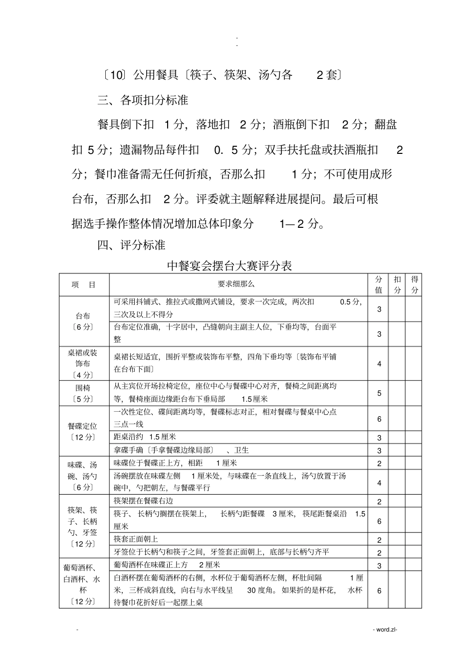 中餐宴会摆台比赛规则和评分标准国_第3页