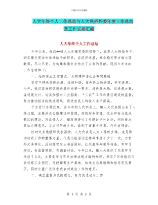 人大年终个人工作总结与人大民侨外委年度工作总结及工作安排汇编