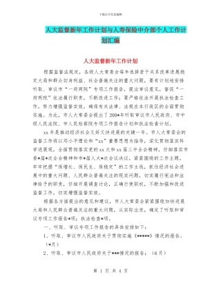 人大监督新年工作计划与人寿保险中介部个人工作计划汇编