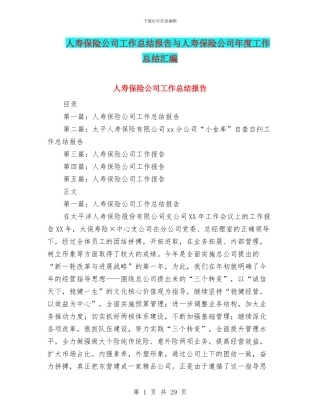 人寿保险公司工作总结报告与人寿保险公司年度工作总结汇编