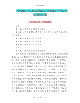人寿保险公司工作总结报告与人寿保险公司年终工作总结范文汇编