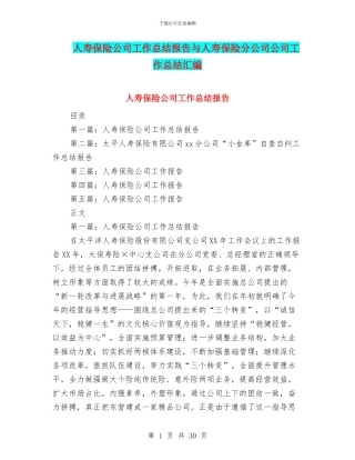 人寿保险公司工作总结报告与人寿保险分公司公司工作总结汇编