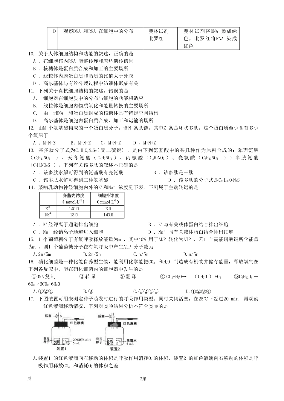 黑龙江省哈尔滨市第六中学2014届高三9月月考试题_第2页