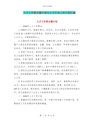 人才工作要点暨计划与人才行动工作计划汇编