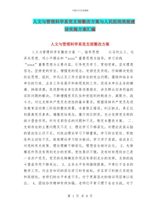 人文与管理科学系党支部整改方案与人民医院效能建设实施方案汇编