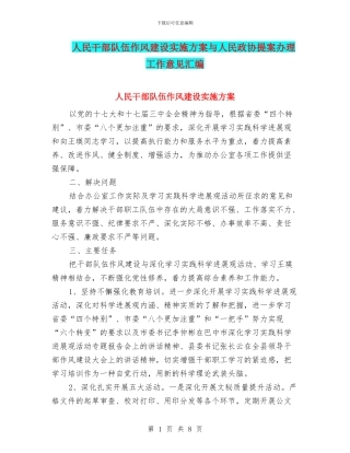 人民干部队伍作风建设实施方案与人民政协提案办理工作意见汇编