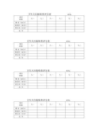 卫生大扫除检查评分表时间