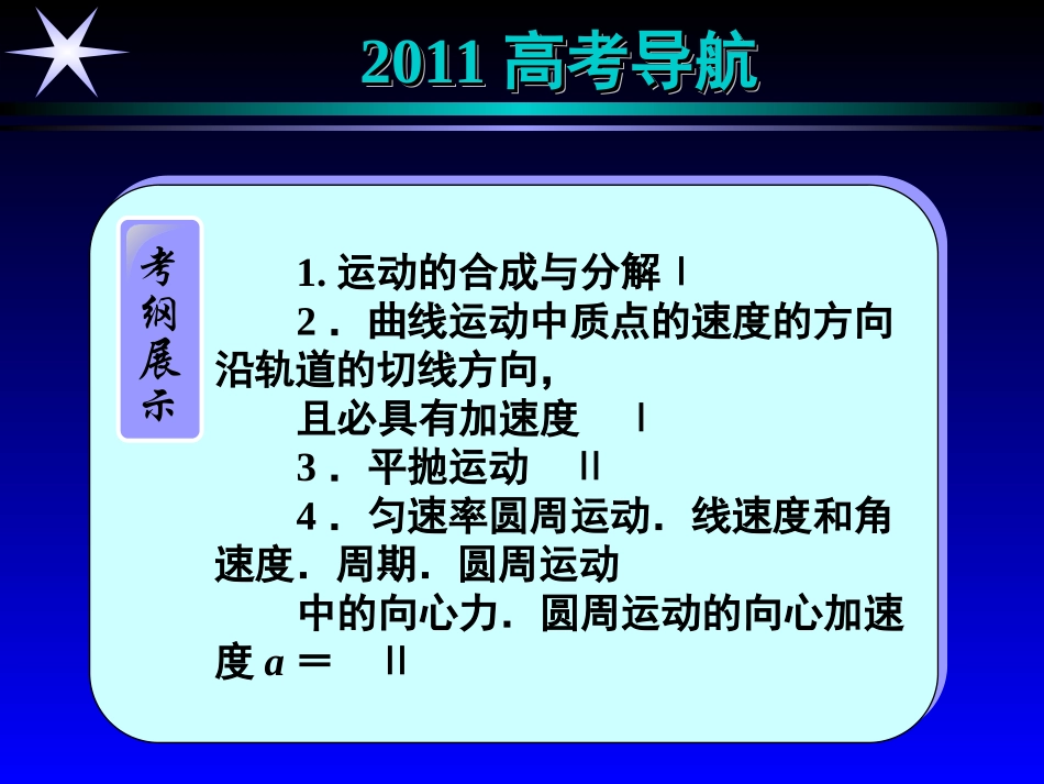 2011物理优化方案一轮复习：41《曲线运动万有引力定律》课件_第2页