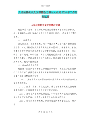 人民法院机关党支部整改方案与人社局2024年工作计划汇编