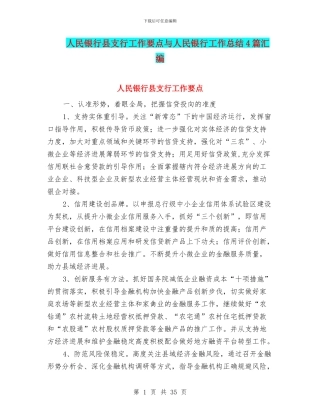 人民银行县支行工作要点与人民银行工作总结4篇汇编