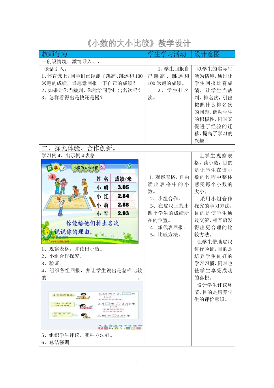 小数的大小比较教学设计_第1页