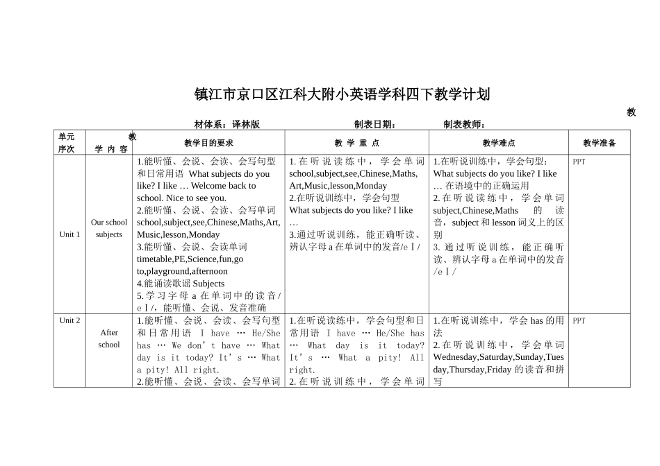 四下教学计划_第1页