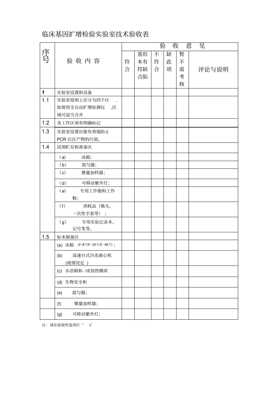 临床基因扩增检验试验室技术验收表_第1页