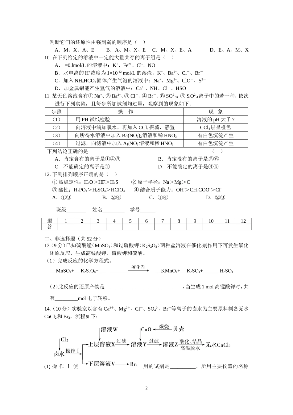 2015届高三化学周练（7）_第2页