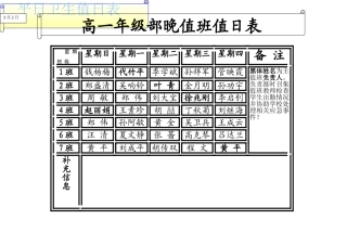 高一晚自习值日表