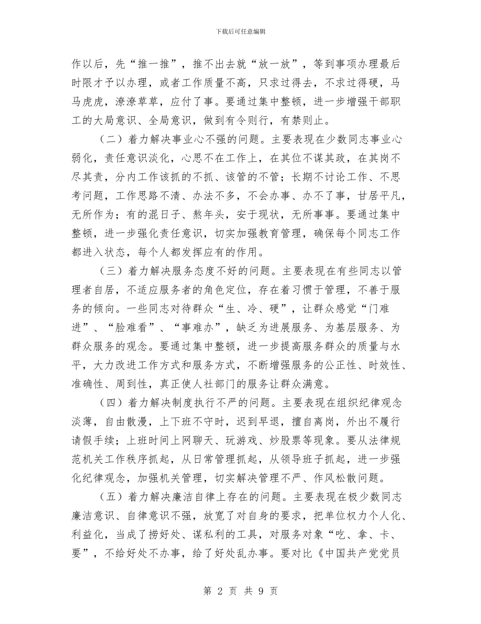 人社系统思想作风纪律整顿方案与人群聚集场所火灾、爆炸事故应急预案汇编_第2页