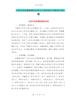 人防专业队整组情况总结与人防信息公开情况汇报汇编