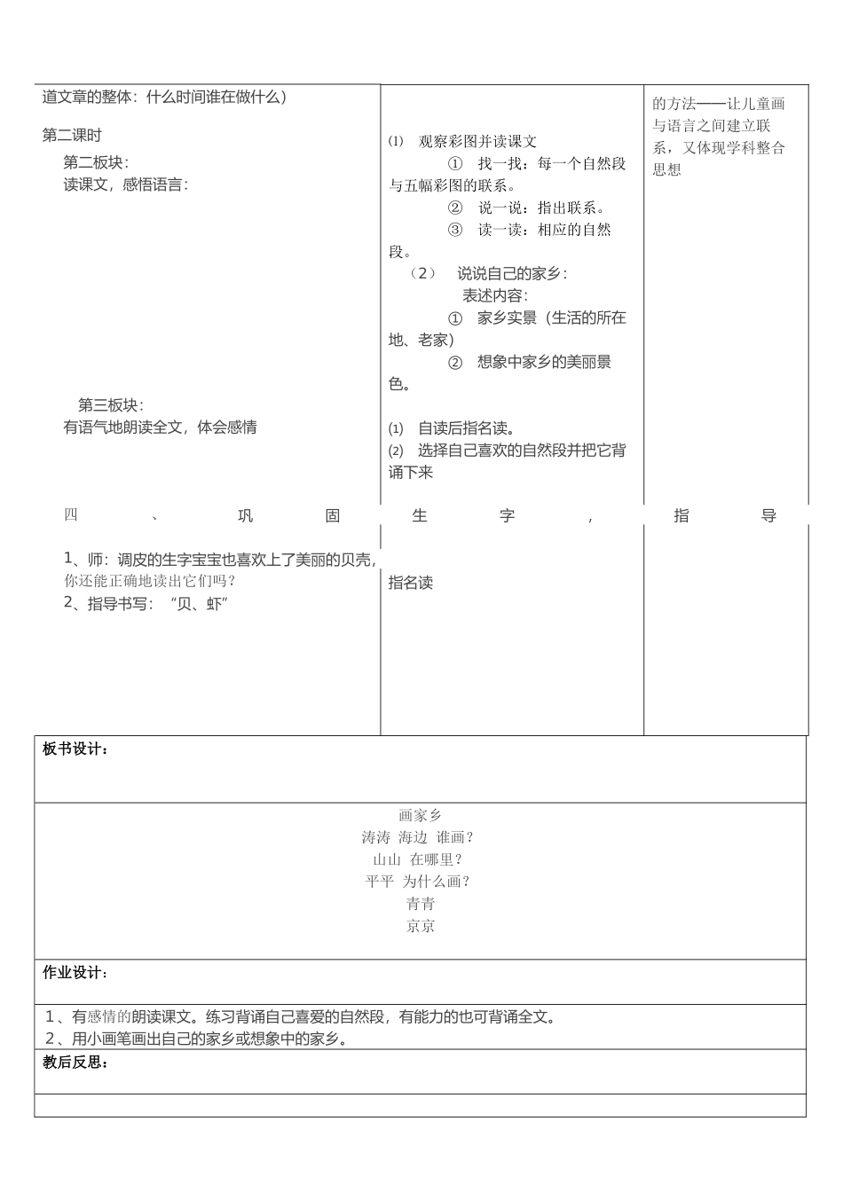 语文集体备课单《画家乡》张俊丽_第2页