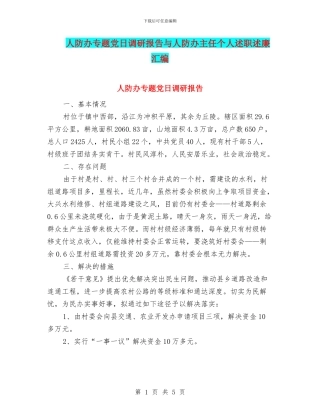 人防办专题党日调研报告与人防办主任个人述职述廉汇编