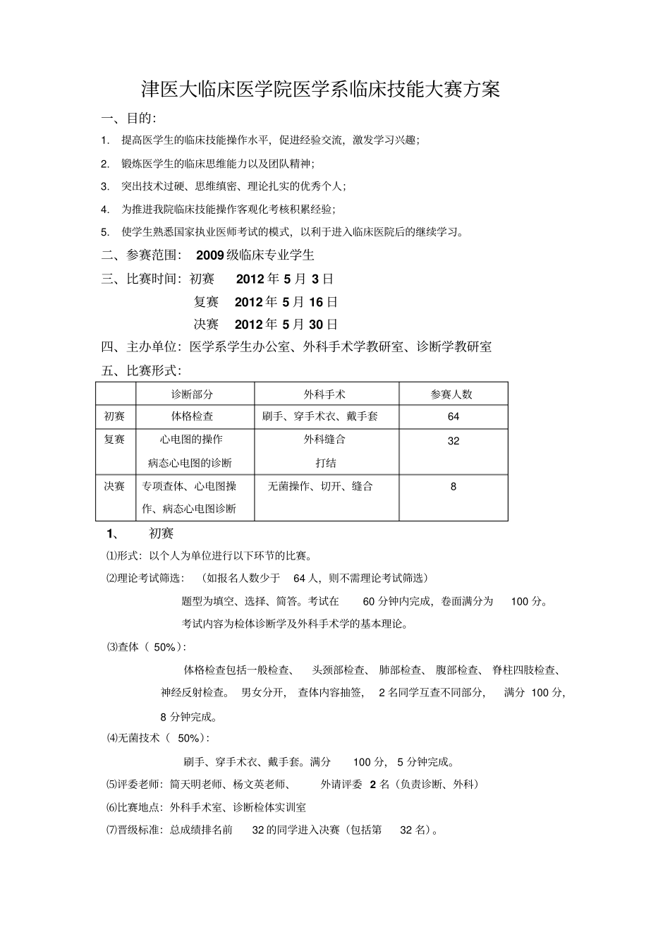 临床技能大赛方案2012课件_第1页