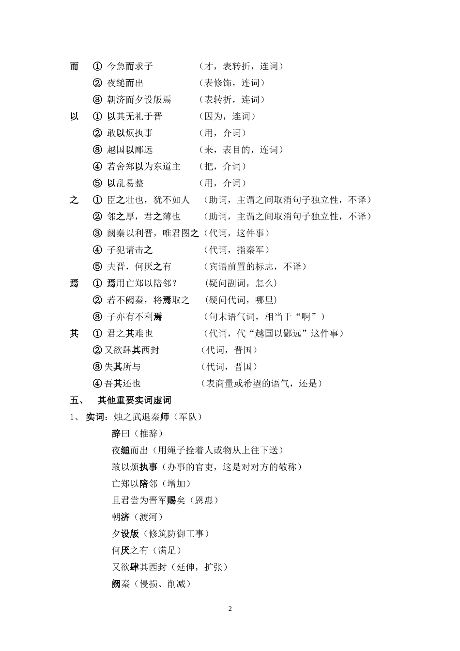 《烛之武退秦师》文言知识点_第2页