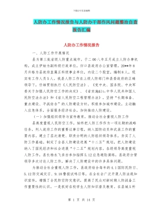 人防办工作情况报告与人防办干部作风问题整治自查报告汇编