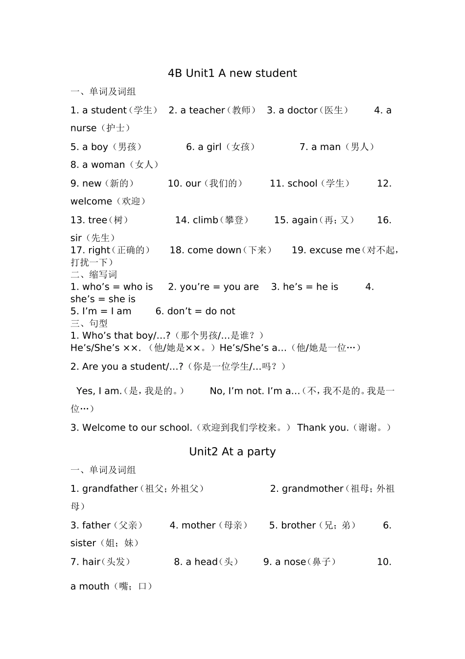 牛津小学英语4B英语单元知识点归纳 (2)_第1页