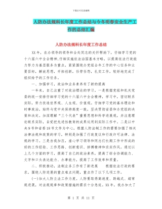 人防办法规科长年度工作总结与今冬明春安全生产工作的总结汇编