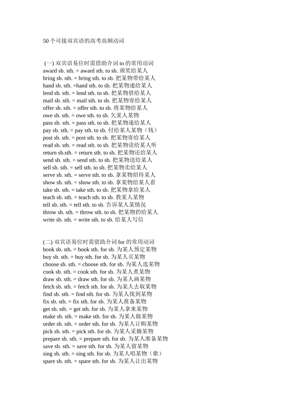 常考50双宾动词_第1页