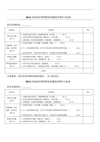 临床护理带教讲课-评分准则