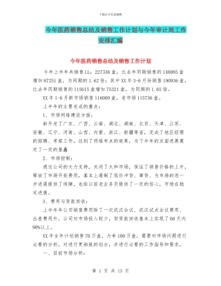 今年医药销售总结及销售工作计划与今年审计局工作安排汇编