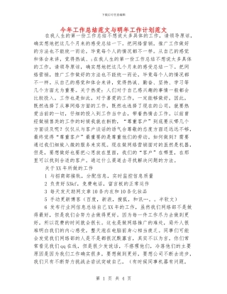 今年工作总结范文与明年工作计划范文
