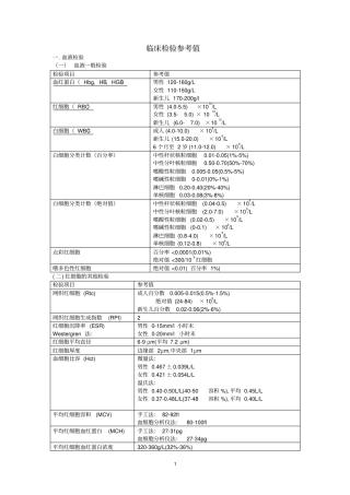 临床检验参考值汇总