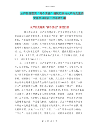 从严治党落实“两个责任”情况汇报与从严治党重要文件学习培训工作总结汇编