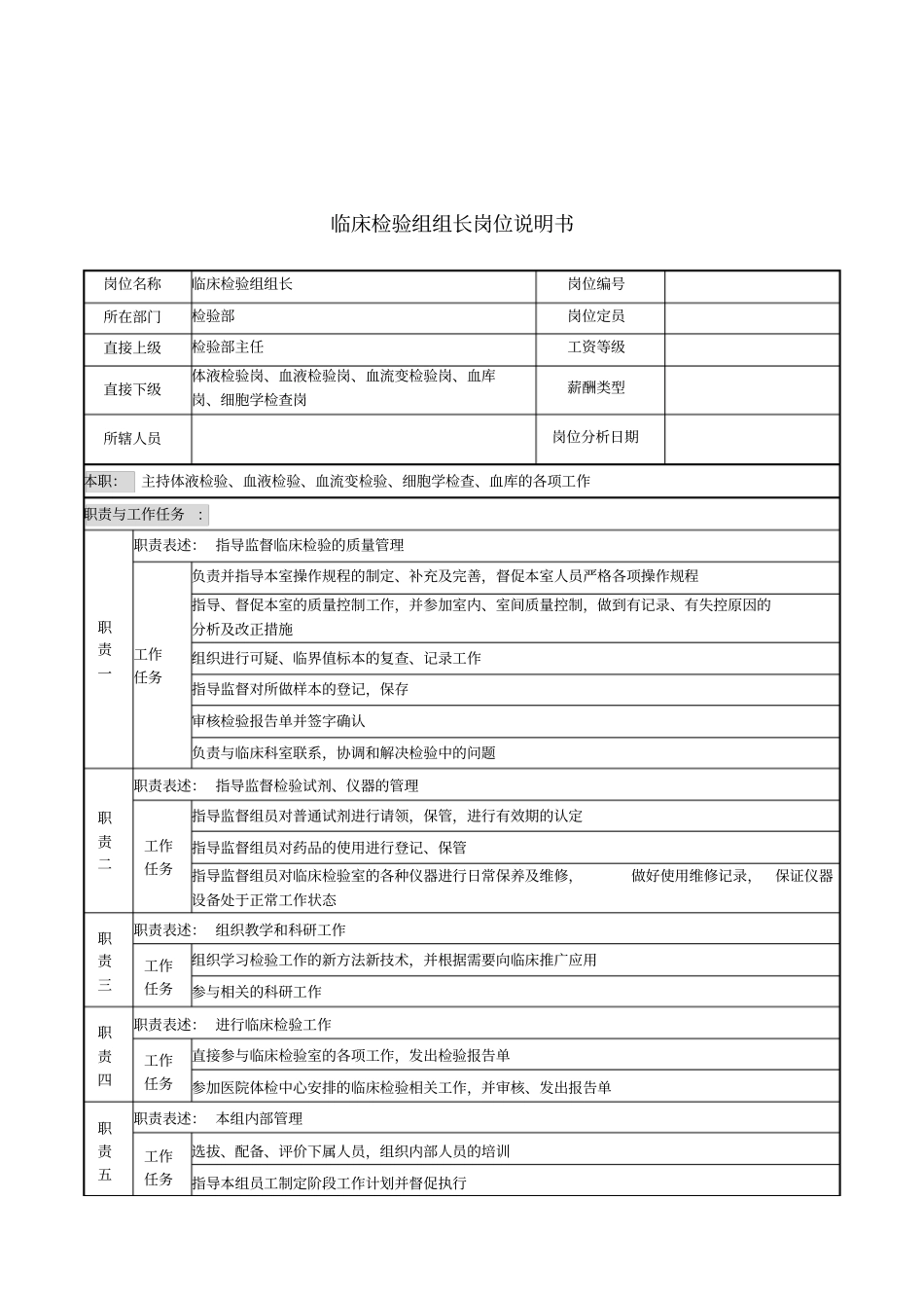 临床检验组组长岗位说明书_第1页