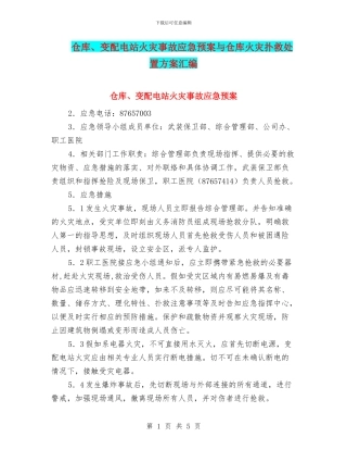仓库、变配电站火灾事故应急预案与仓库火灾扑救处置方案汇编
