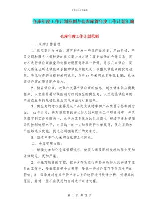 仓库年度工作计划范例与仓库库管年度工作计划汇编