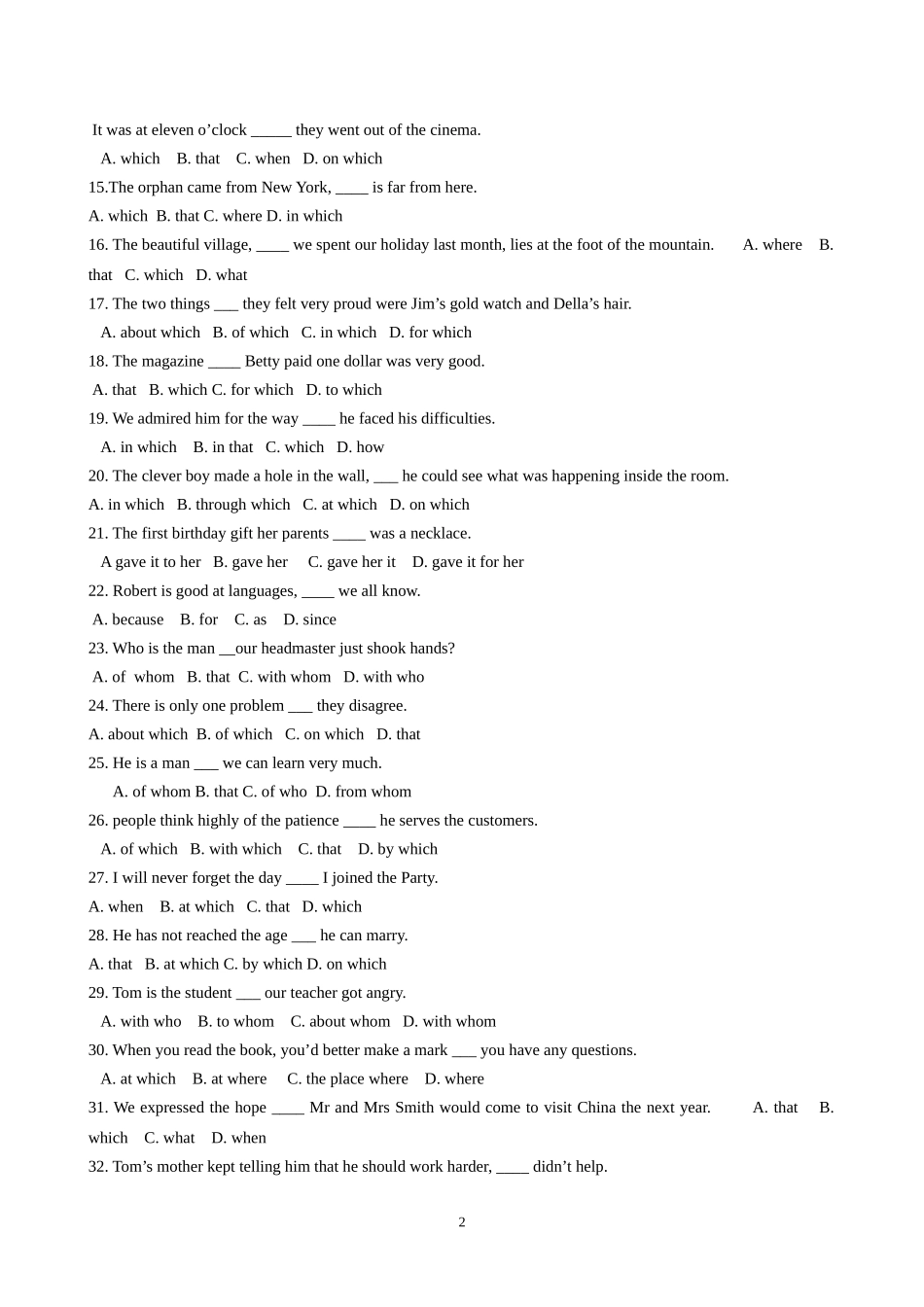 定语从句模拟训练二_第2页