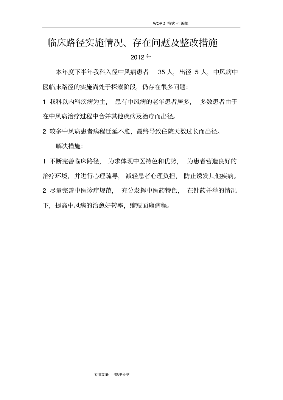 临床路径实施情况、存在问题和整改措施_第2页