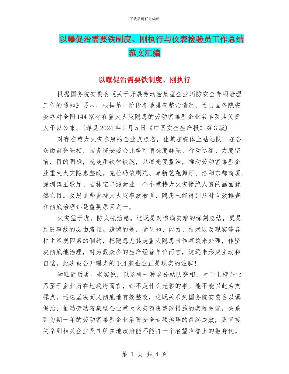 以曝促治需要铁制度、刚执行与仪表检验员工作总结范文汇编_第1页