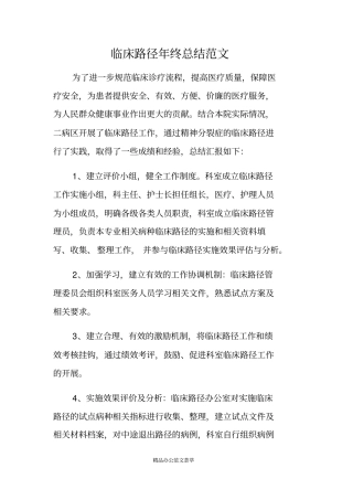 临床路径年终总结范文