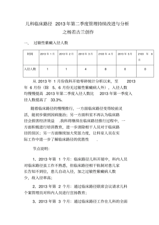 临床路径汇总情况分析报告