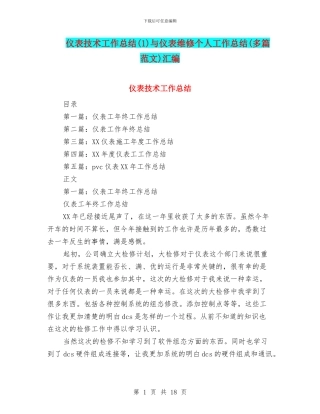 仪表技术工作总结与仪表维修个人工作总结(多篇范文)汇编