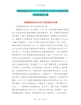 任新职副县长对今后工作的思考与打算与任期经济责任述职报告汇编