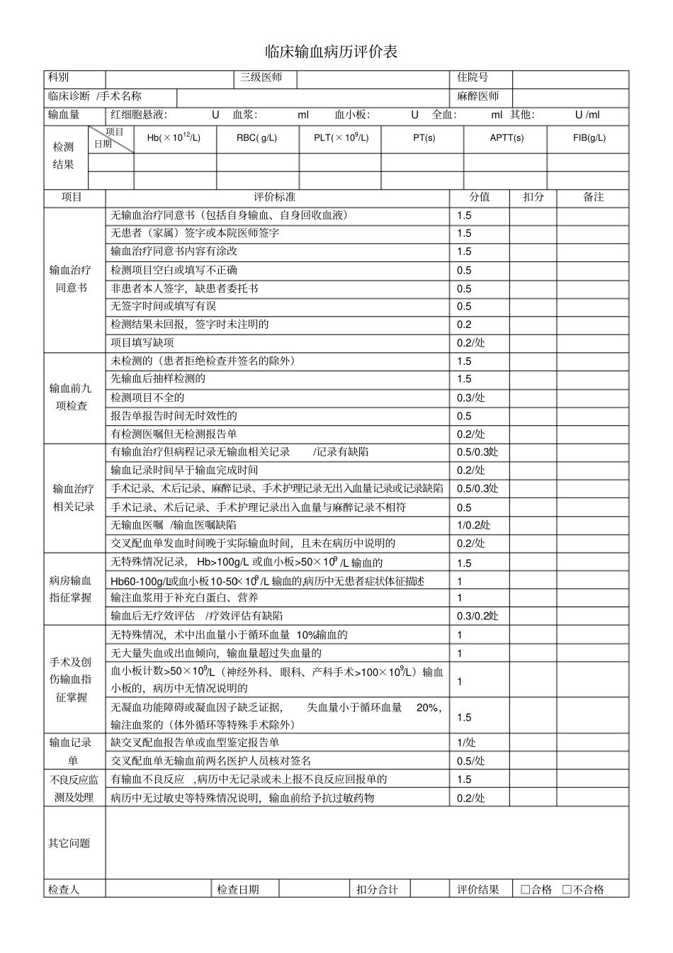 临床输血病历评价表_第1页