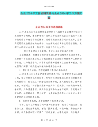 企业2024年工作思路表格与企业2024年工作方案汇编