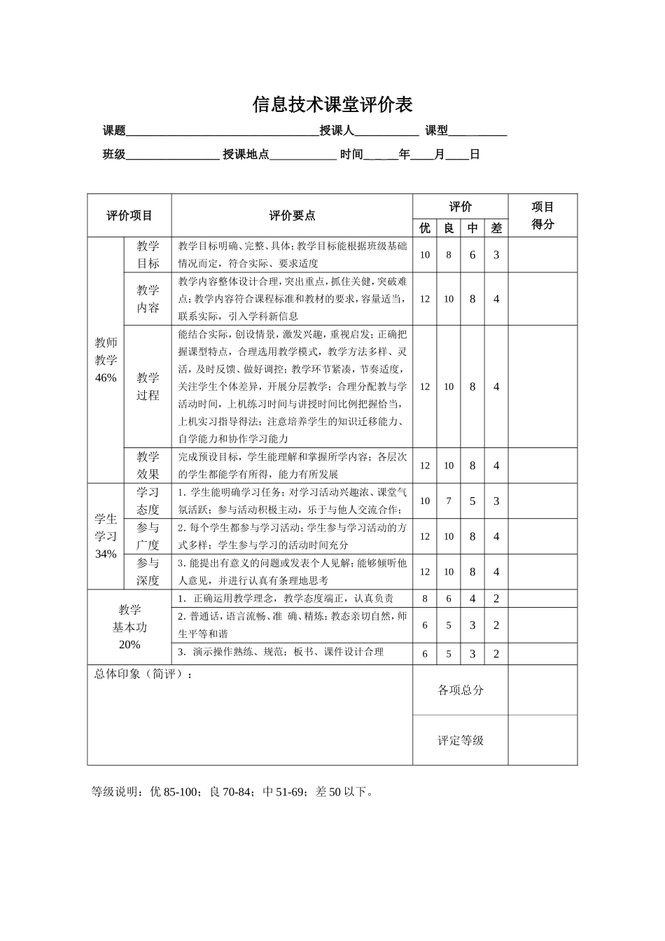 西安市中小学信息技术课堂教学评价表_第3页