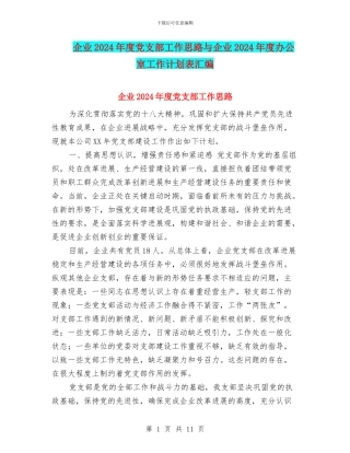 企业2024年度党支部工作思路与企业2024年度办公室工作计划表汇编